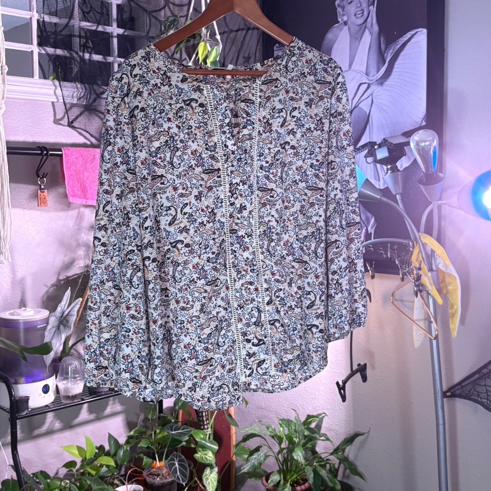 Collective Concepts Paisley Print Boho Lace Trim Blouse‎ Top XL